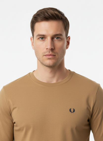 Fred Perry Crew Neck Long Sleeve T-Shirt - Caramel Brown