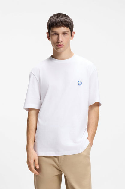 HUGO Relaxed-Fit Cotton T-Shirt with Embroidered "Smile" Logo
