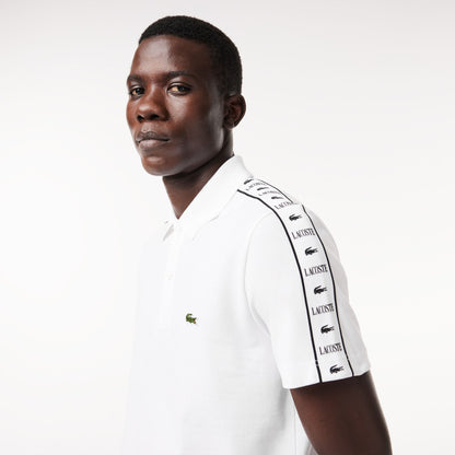 Lacoste Regular Fit Monogram Tape Cotton Polo Shirt – White