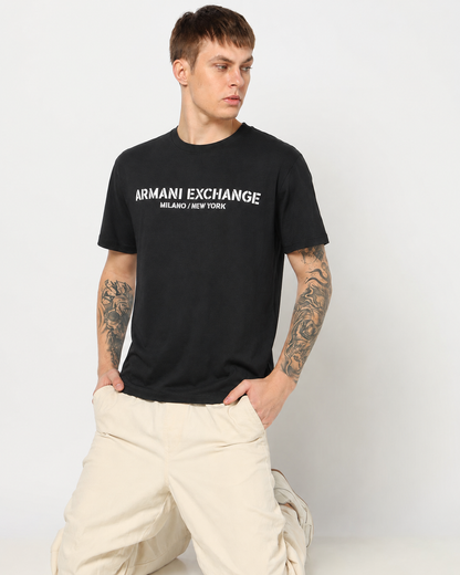 Armani Exchange Regular-Fit Cotton Heritage T-Shirt in Black