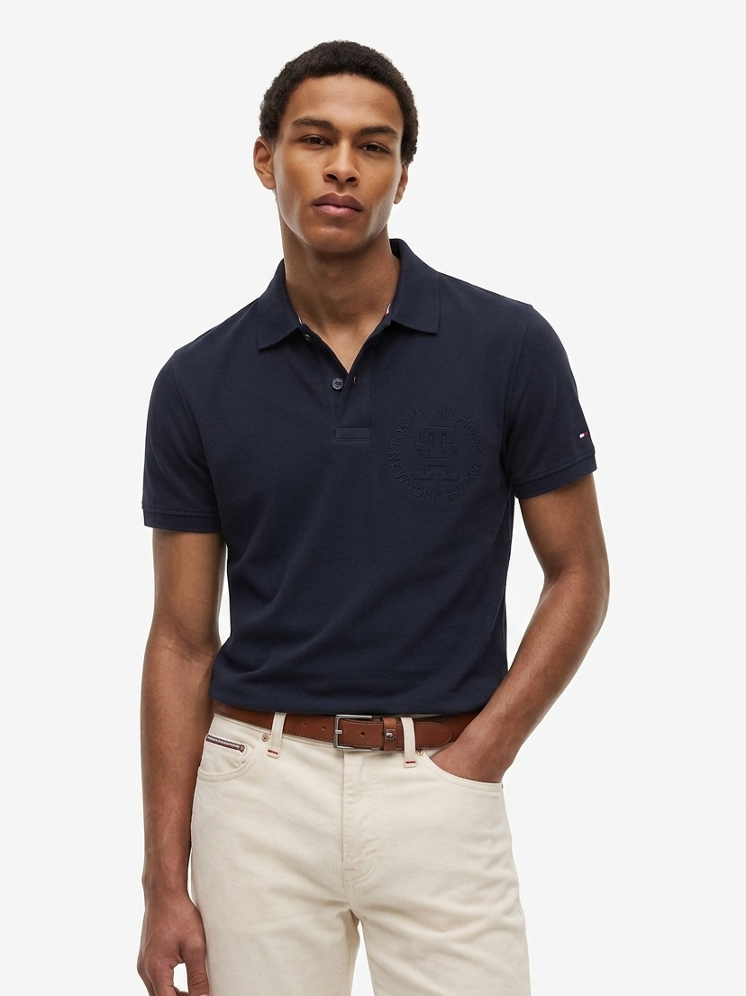 Tommy Hilfiger Embossed Monotype Logo Polo – Desert Sky