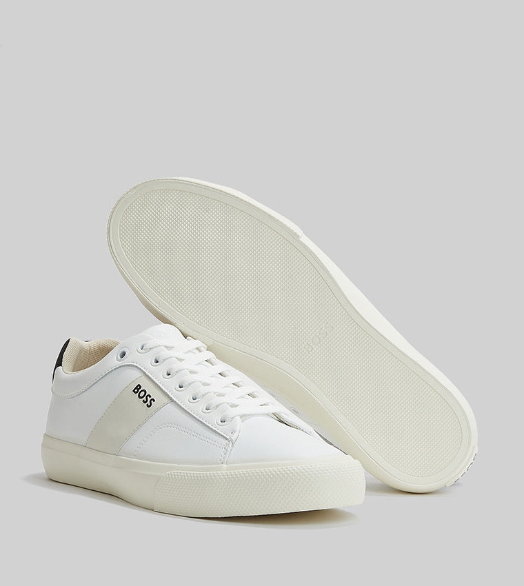 BOSS Men's Katno Low-Top Sneakers – Premium White Leather with Signature Stripe