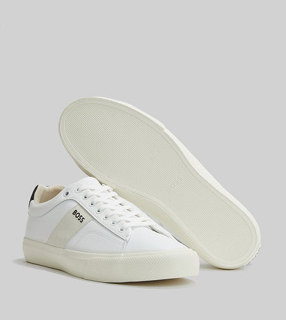 BOSS Men's Katno Low-Top Sneakers – Premium White Leather with Signature Stripe