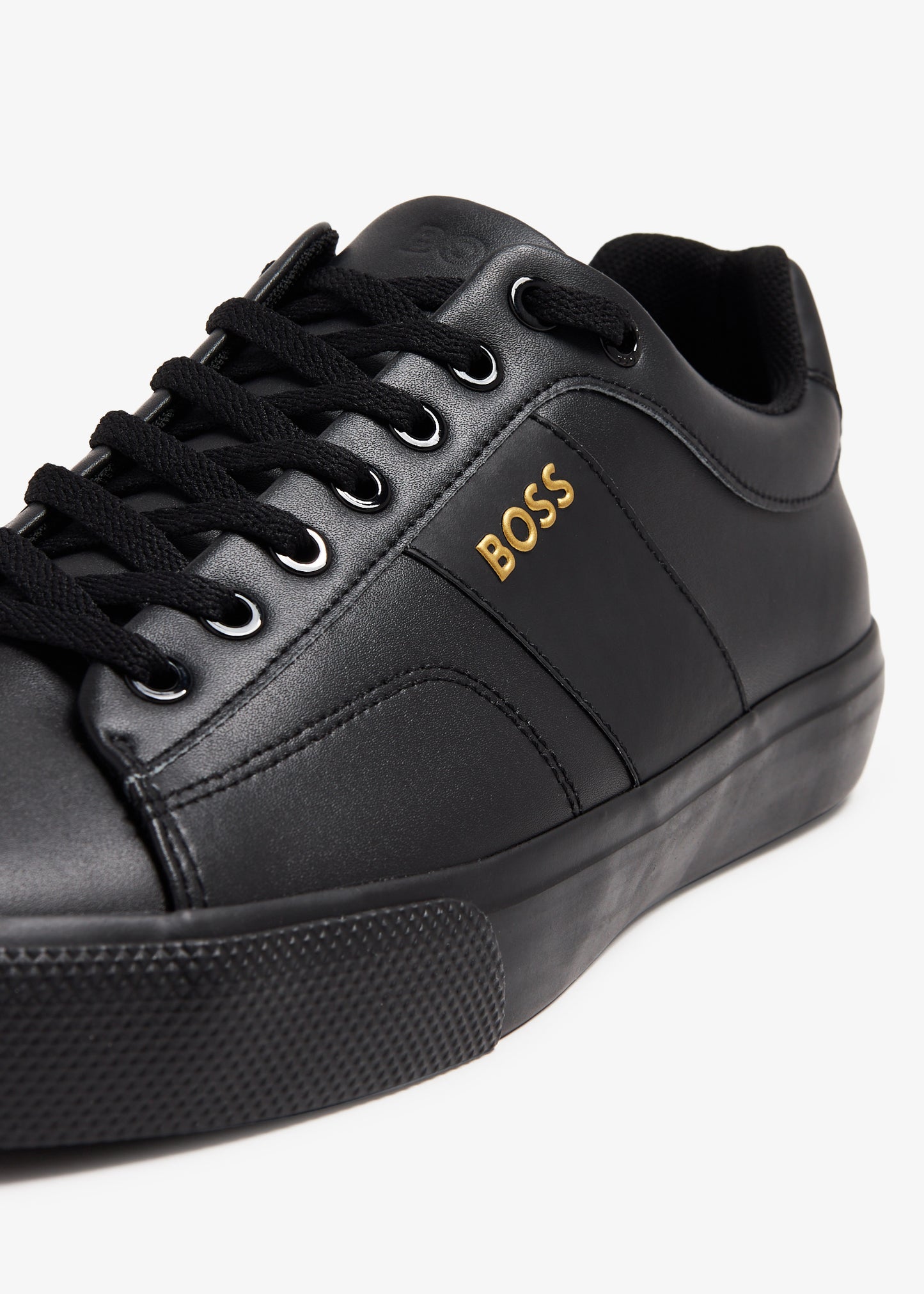 BOSS Black Leather Low-Top Sneakers - Gold Logo Detail