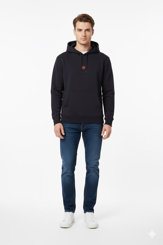 HUGO Relaxed-Fit Hoodie in Cotton-Blend with Signature Red Logo