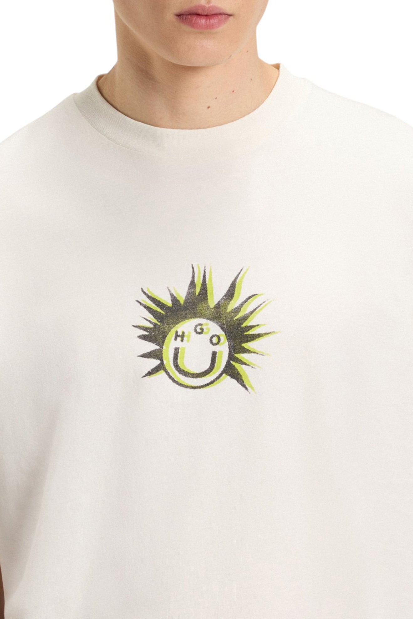 HUGO Relaxed-Fit Cotton Graphic T-Shirt in Off-White