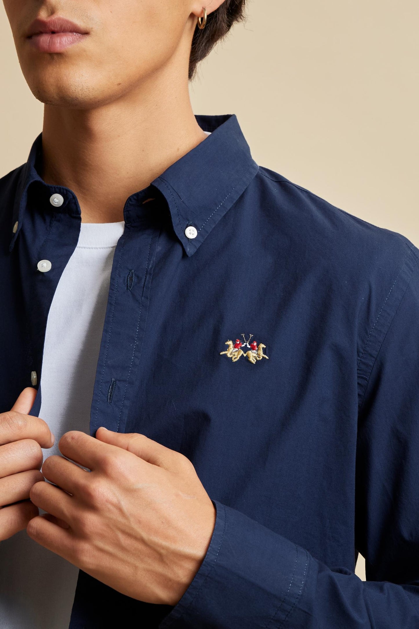 La Martina Embroidered Logo Button-Down Shirt – Navy Blue
