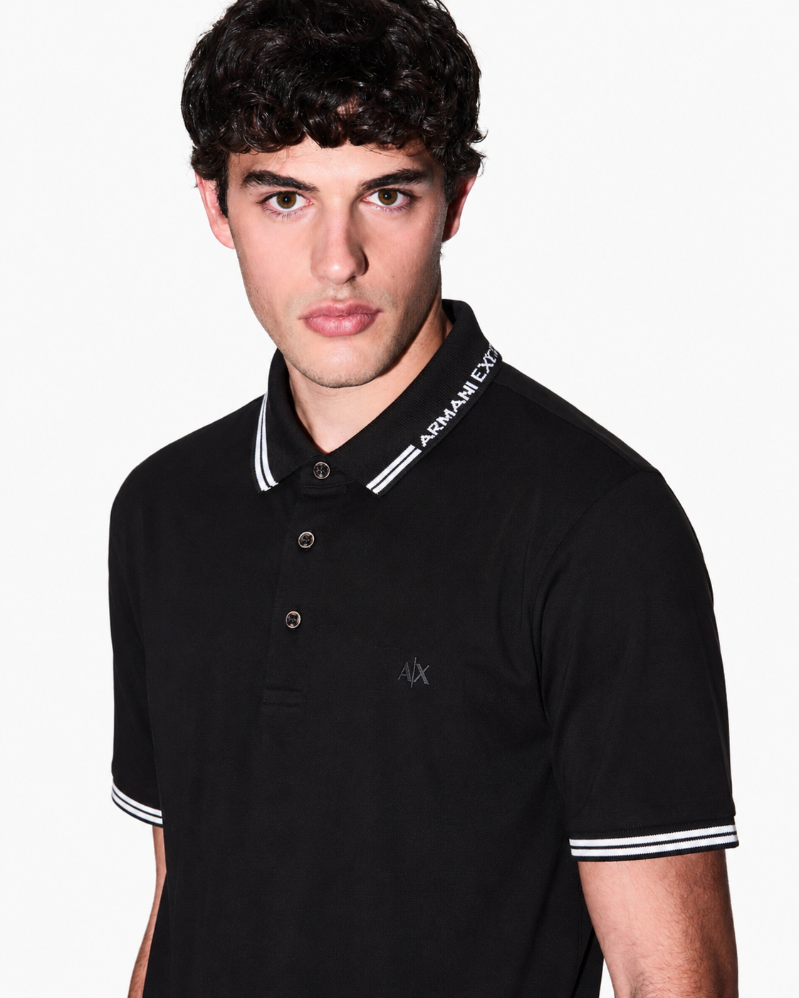 Armani Exchange Logo-Collar Slim-Fit Polo Shirt – Deep Black