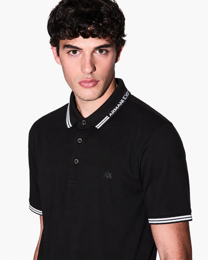 Armani Exchange Logo-Collar Slim-Fit Polo Shirt – Deep Black
