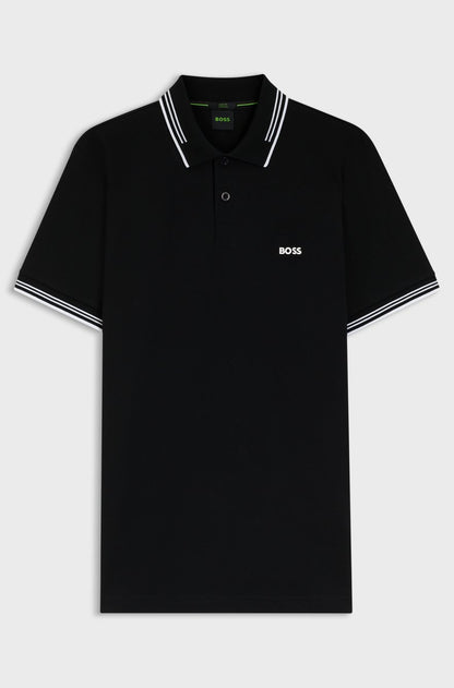 BOSS Slim-Fit Piqué Polo Shirt with Embroidered Logo – Black