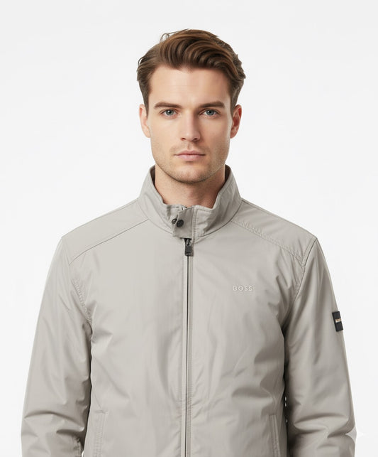BOSS Regular-Fit Lightweight Jacket with Stand Collar and Logo Detail