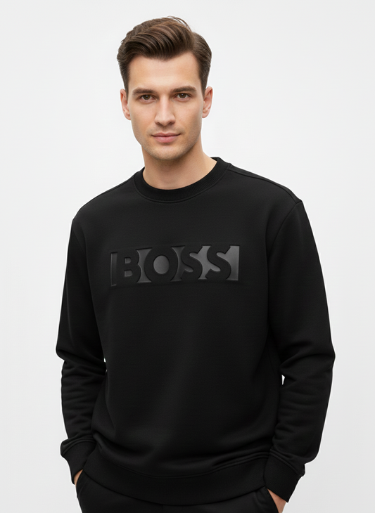BOSS Men's Relaxed-Fit Sweatshirt with Embossed Logo - Black
