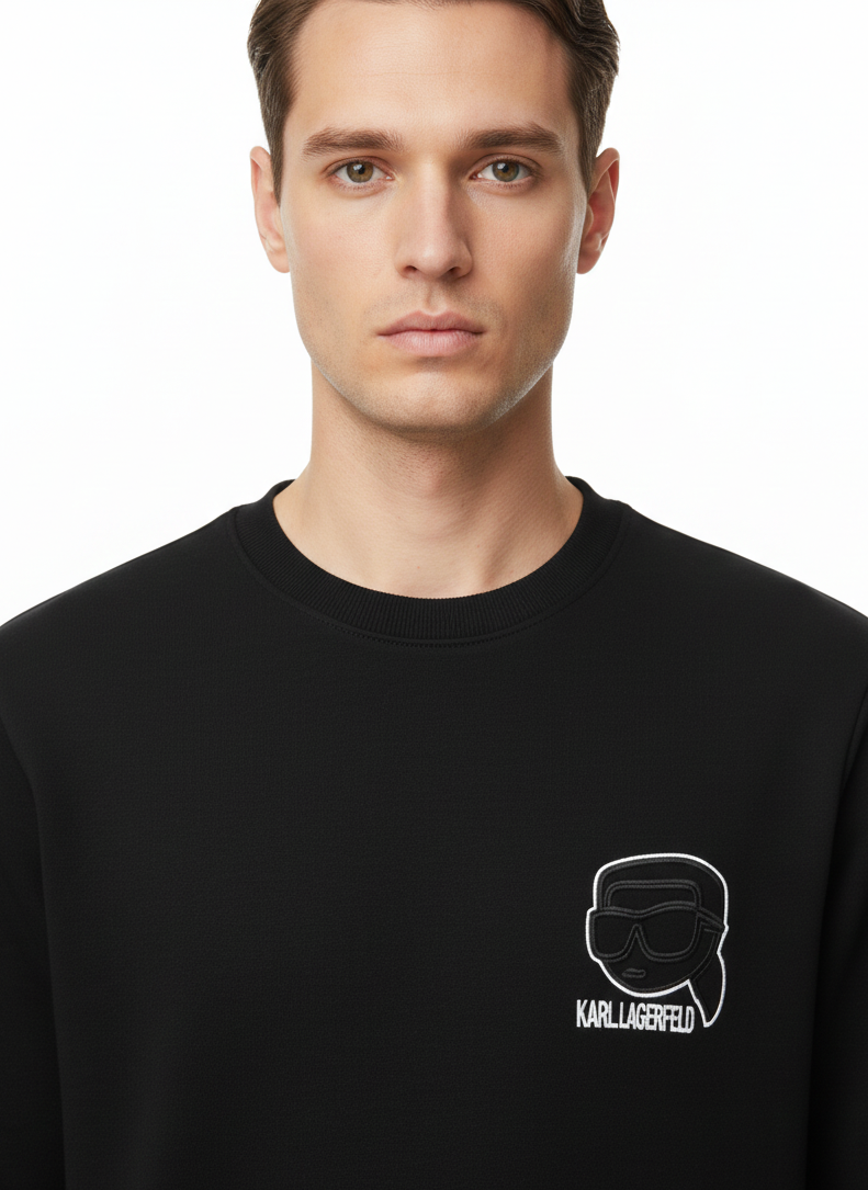 Karl Lagerfeld Paris | Ikonik Karl Embroidered Fleece Sweatshirt – Black