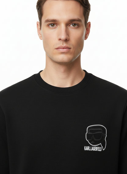 Karl Lagerfeld Paris | Ikonik Karl Embroidered Fleece Sweatshirt – Black