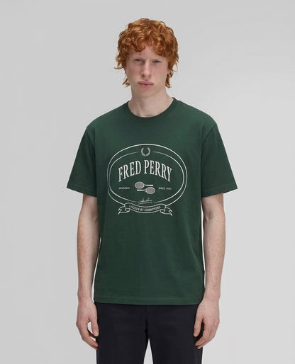 Fred Perry Crew Neck T-Shirt in Hunting Green with Heritage Graphic Print