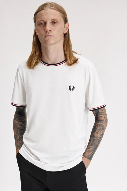 Fred Perry Twin Tipped Crew-Neck Cotton T-Shirt in White