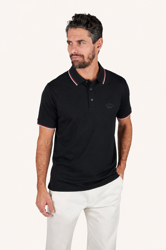 Paul & Shark Embossed Logo Piping Polo Shirt - Black
