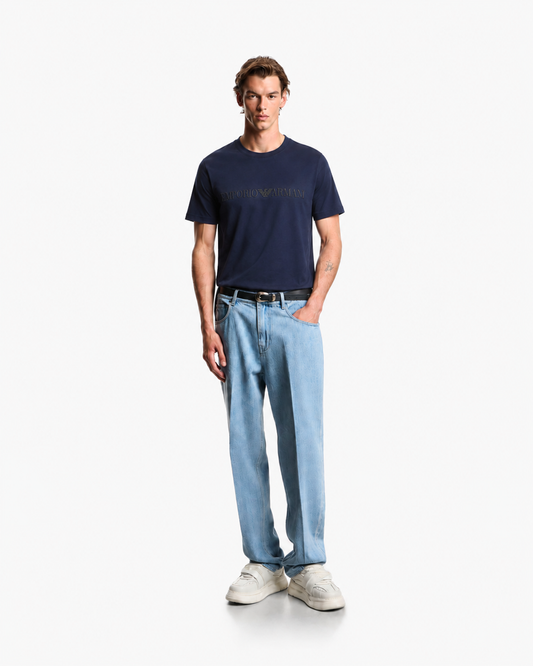 Emporio Armani T-Shirt with Embroidered Outline Logo – Navy Blue