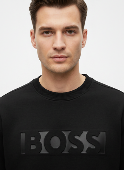 BOSS Men's Relaxed-Fit Sweatshirt with Embossed Logo - Black