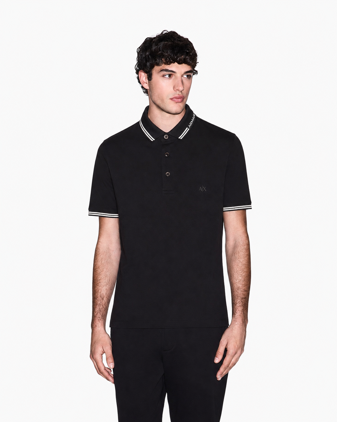 Armani Exchange Logo-Collar Slim-Fit Polo Shirt – Deep Black