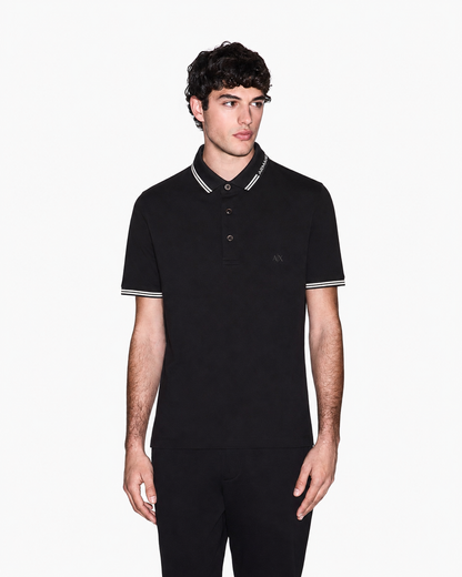 Armani Exchange Logo-Collar Slim-Fit Polo Shirt – Deep Black