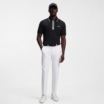 BOSS Paule Slim-Fit Polo Shirt in Black Cotton Piqué with Zip Neck