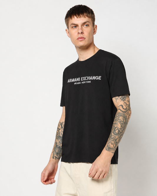 Armani Exchange Regular-Fit Cotton Heritage T-Shirt in Black