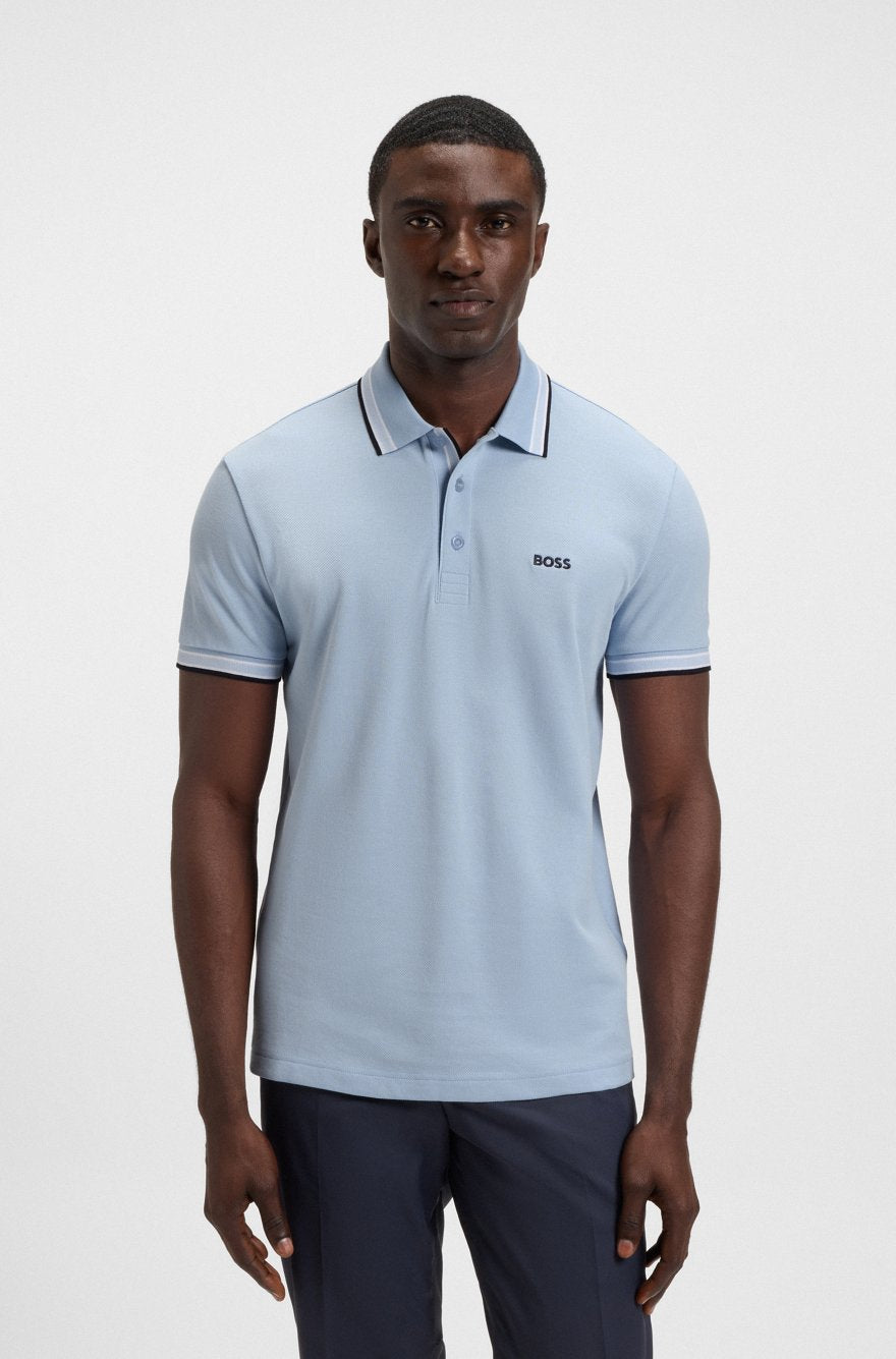 BOSS Slim-Fit Piqué Polo – Sky Blue Tipped Edition