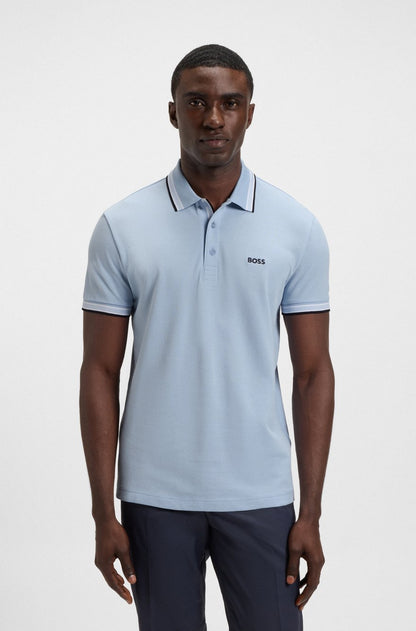 BOSS Slim-Fit Piqué Polo – Sky Blue Tipped Edition