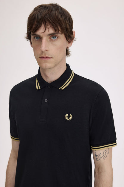 Fred Perry Slim-Fit Twin Tipped Cotton Piqué Polo Shirt in Black/Gold
