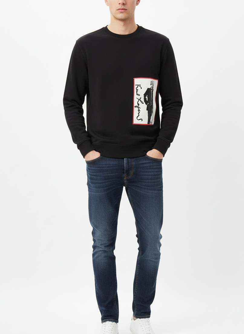 KARL LAGERFELD Men’s Signature Sketch Graphic Sweatshirt – Jet Black