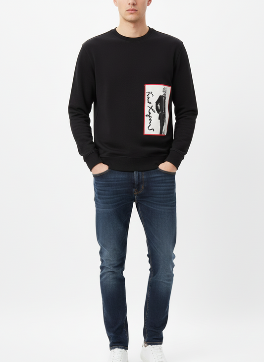 KARL LAGERFELD Men’s Signature Sketch Graphic Sweatshirt – Jet Black