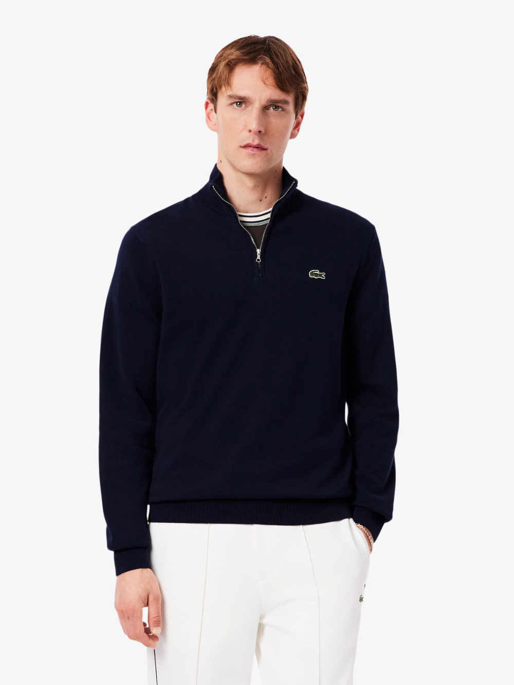 Lacoste Men’s Classic Quarter-Zip Cotton Knit Sweater – Navy Blue