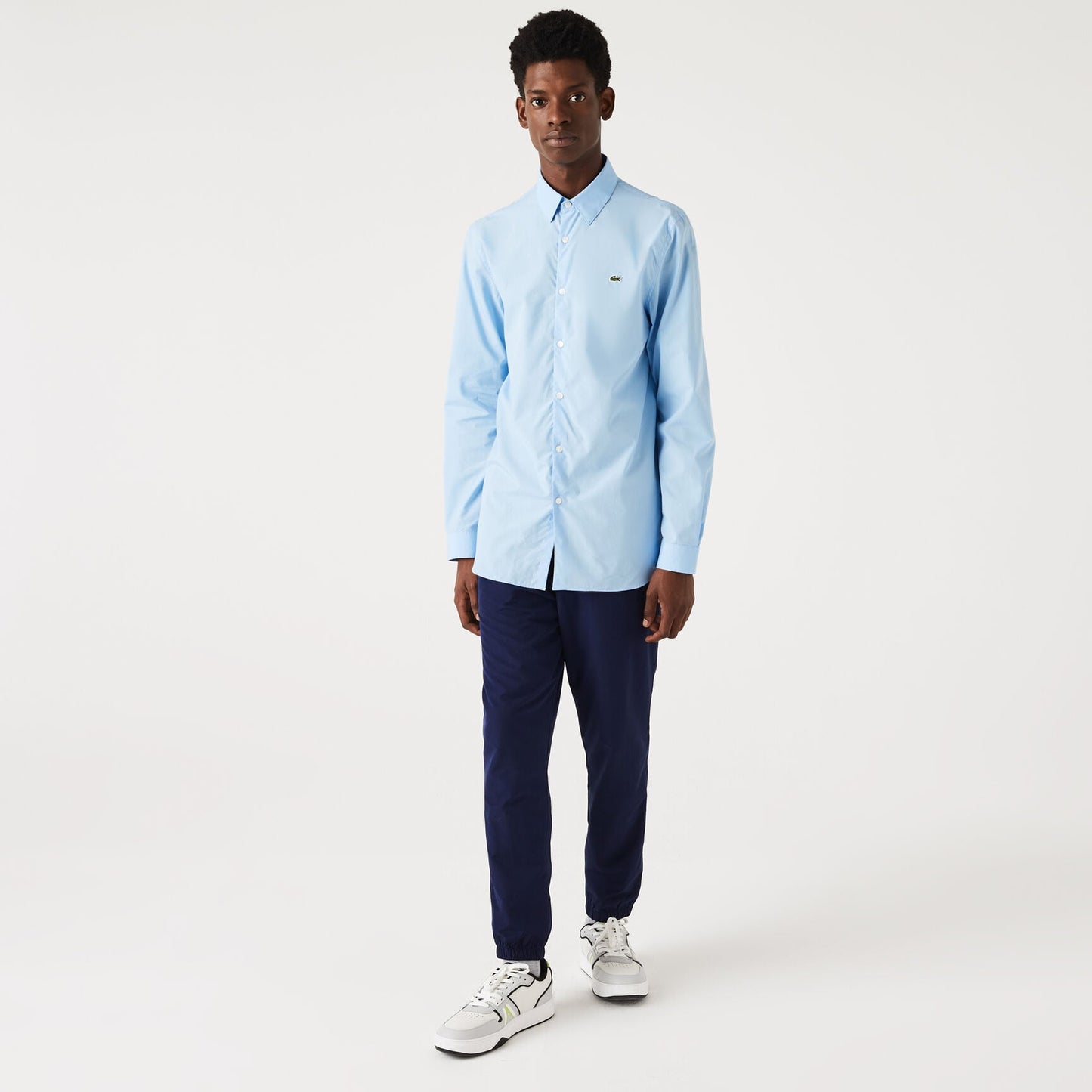Lacoste Slim Fit Long-Sleeved Premium Poplin Cotton Shirt – Light Blue