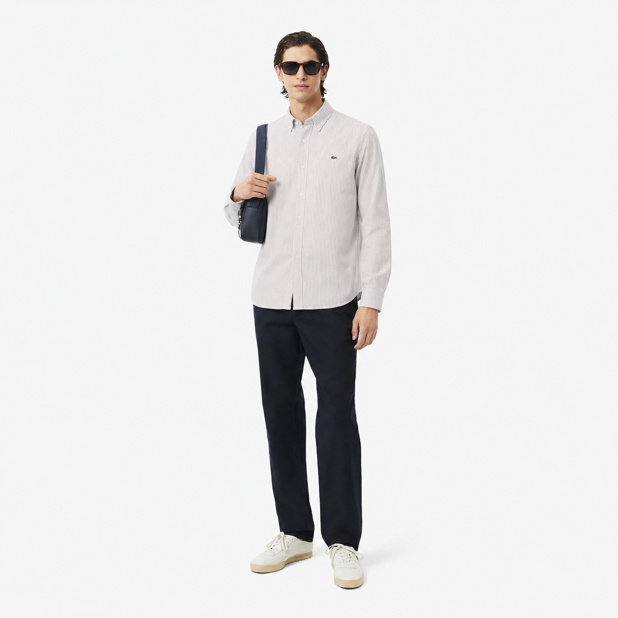 Lacoste Men's Slim Fit Striped Cotton Oxford Shirt