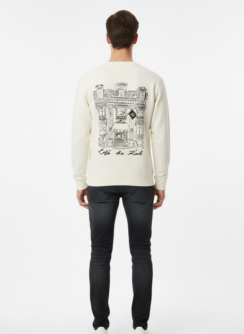 KARL LAGERFELD Men’s Café de Karl Embroidered Sweatshirt – Off-White
