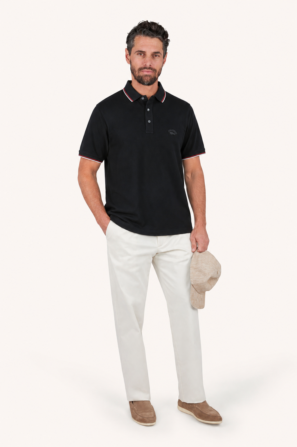 Paul & Shark Embossed Logo Piping Polo Shirt - Black