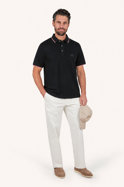 Paul & Shark Embossed Logo Piping Polo Shirt - Black