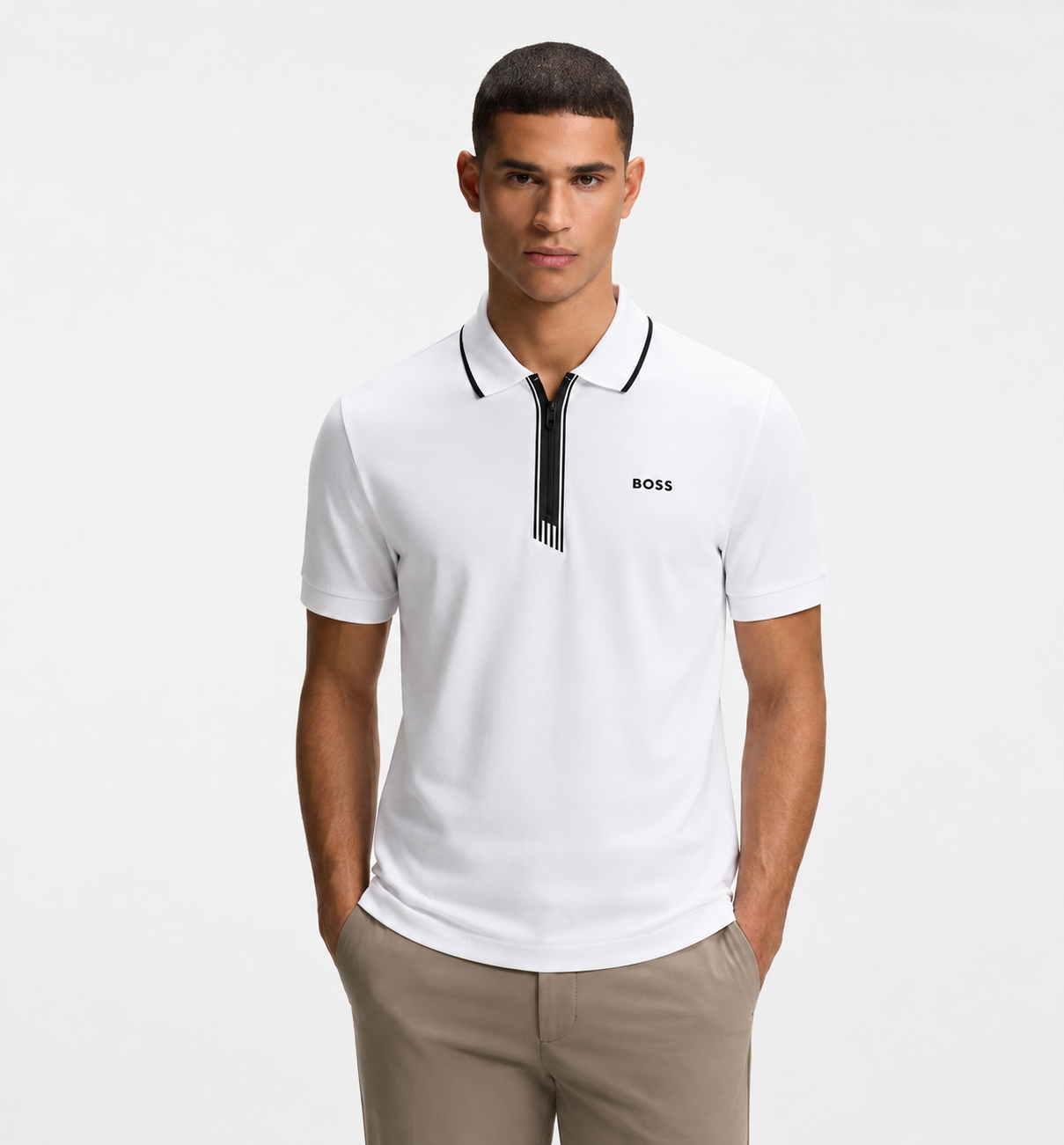 BOSS Slim-Fit Polo Shirt in Piqué Cotton with Zip Neck