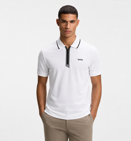 BOSS Slim-Fit Polo Shirt in Piqué Cotton with Zip Neck