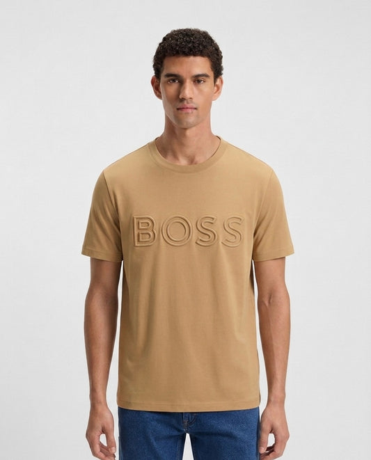 BOSS Embossed Logo Cotton T-Shirt – Beige