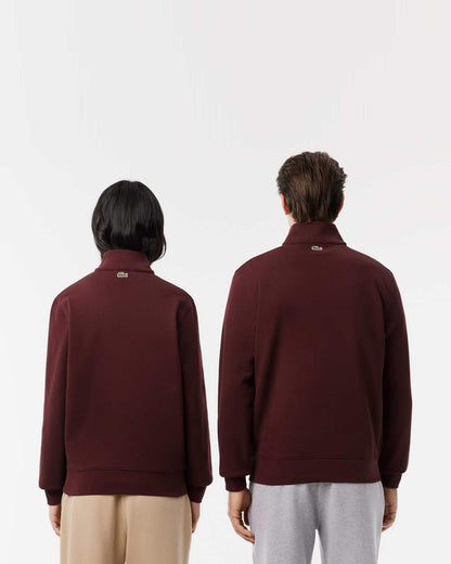 Lacoste High Neck Zip-Up Print Sweatshirt in burgundy