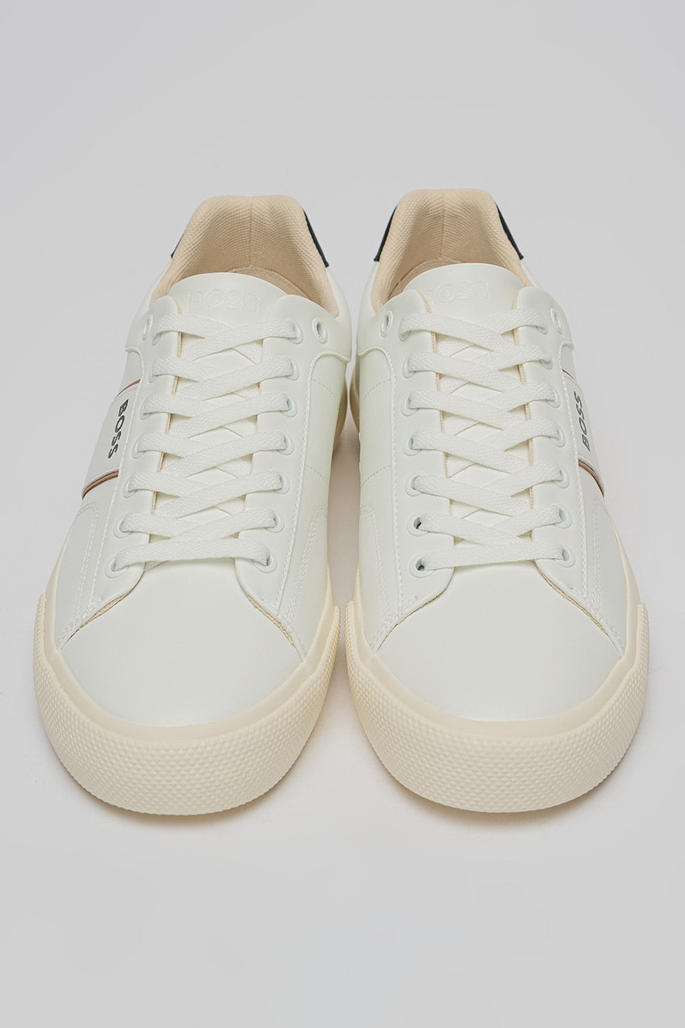 BOSS Men's Seth Low-Top Leather Sneakers – Open White & Camel