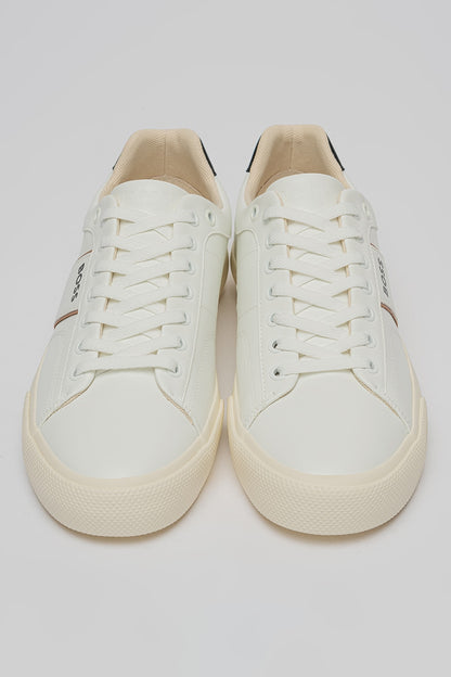 BOSS Men's Seth Low-Top Leather Sneakers – Open White & Camel