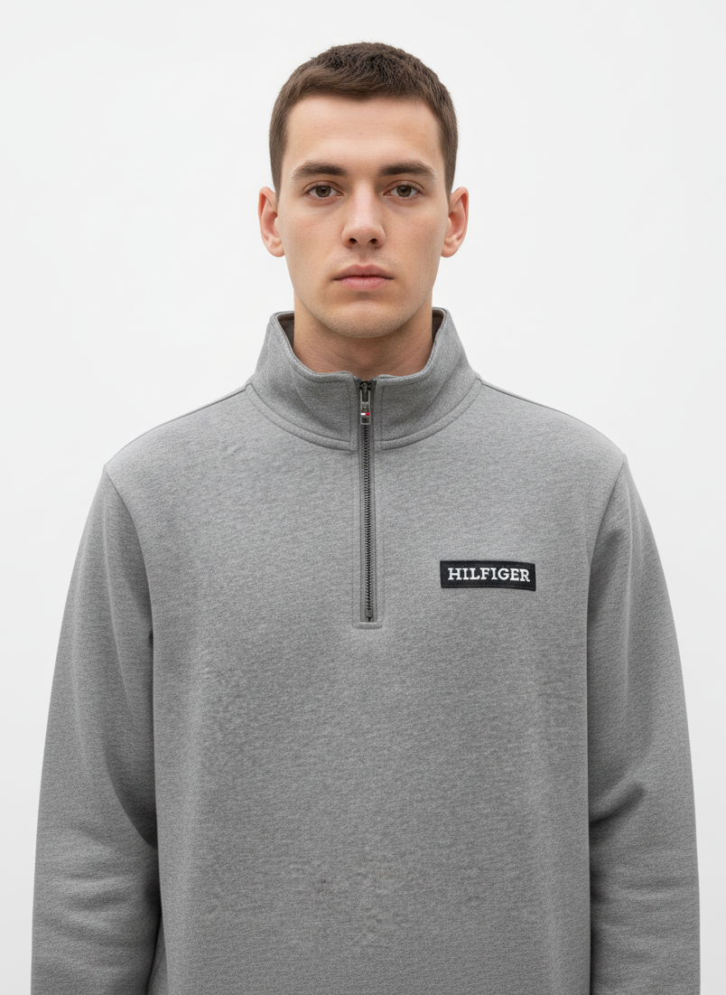 Tommy Hilfiger Men's Essential Quarter-Zip Mock Neck Sweatshirt, Heather Gray