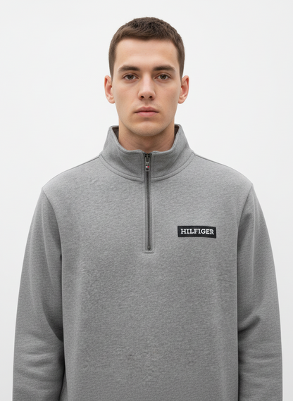 Tommy Hilfiger Men's Essential Quarter-Zip Mock Neck Sweatshirt, Heather Gray
