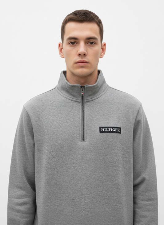 Tommy Hilfiger Men's Essential Quarter-Zip Mock Neck Sweatshirt, Heather Gray