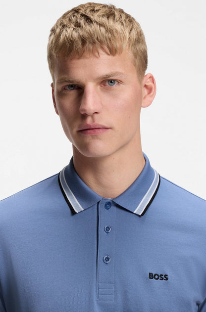 BOSS Slim-Fit Pique Polo Shirt with Striped Collar
