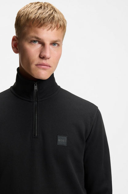 ZIP-NECK SWEATSHIRT IN COTTON TERRY WITH LOGO PATCH