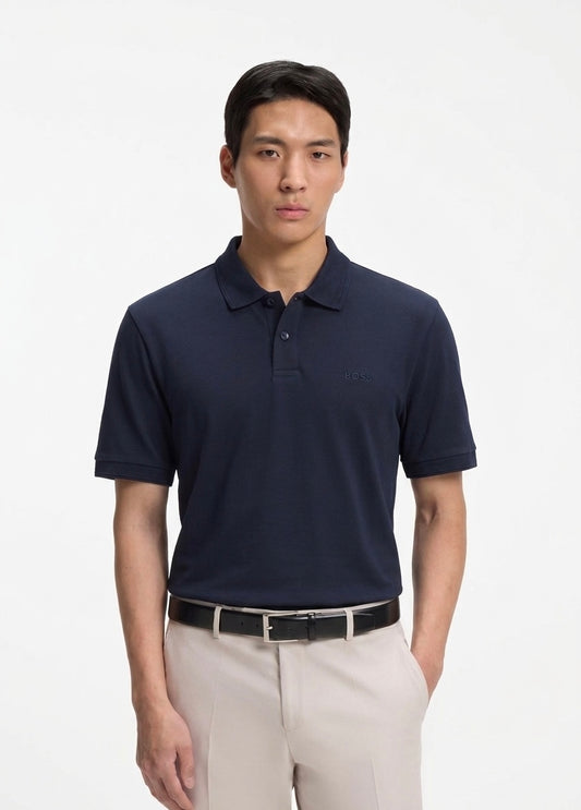BOSS Slim-Fit Polo Shirt in Navy Stretch-Cotton Piqué